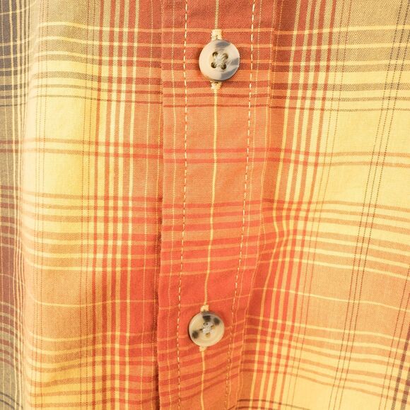 LL Bean Otter Cliff Shirt Mens Large Plaid Orange Yellow Zip Pocket Cotton Poly - Picture 8 of 16
